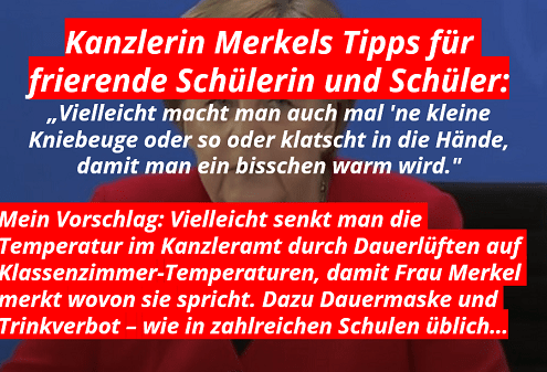 Vorschlag von Frau Merkel: Kniebeugen und Händeklatschen gegen frierende Kinder
