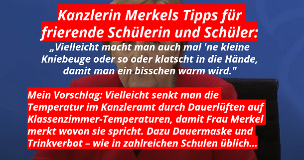 Vorschlag von Frau Merkel: Kniebeugen und Händeklatschen gegen frierende Kinder